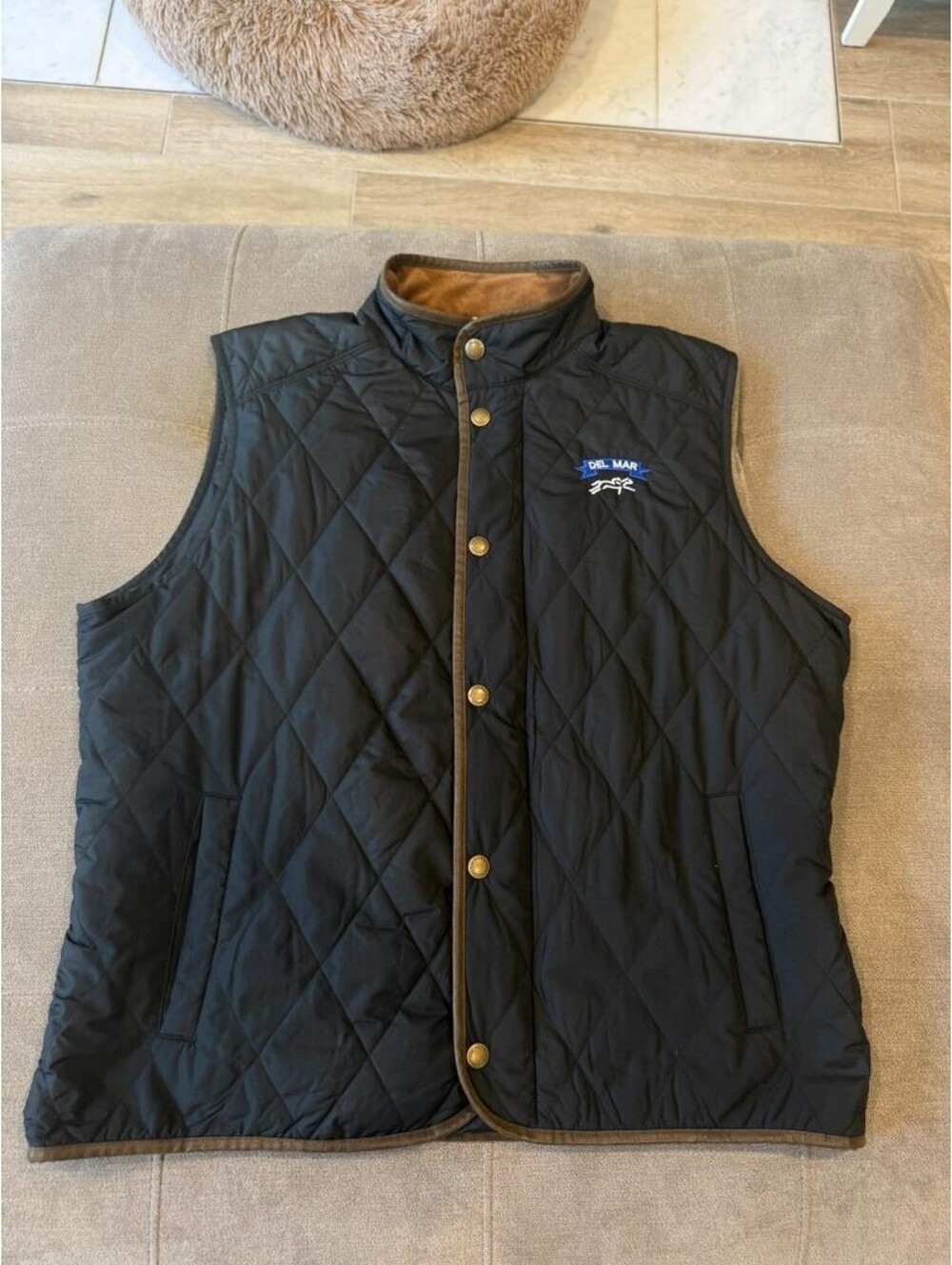 Tom Beckbe Del Mar Quilted Vest Mens XL Black Corduroy Trim